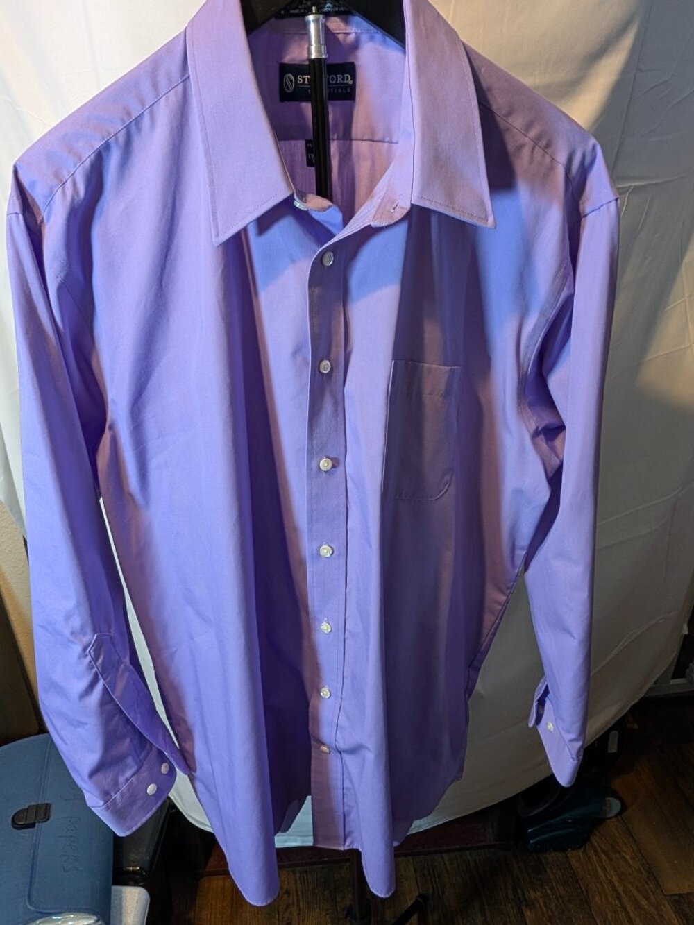 Stafford Essentials 17-17.5 Men’s Short Sleeve Dress Shirt Classic Fit Lavender